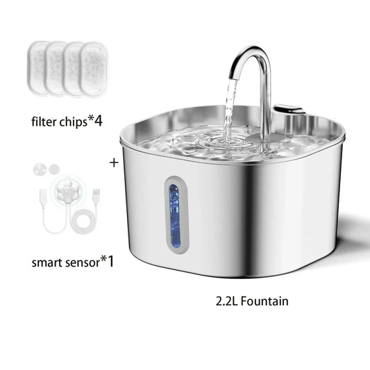 The Growing Mart Stainless Steel Cat Water Fountain – 2.2L Automatic Hydration System